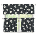 Monochrome Plumeria Pattern Print 3 Piece Kitchen Curtains