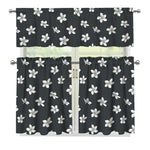 Monochrome Plumeria Pattern Print 3 Piece Kitchen Curtains