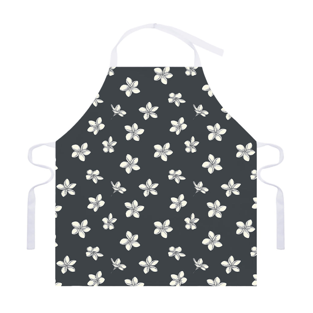 Monochrome Plumeria Pattern Print Adjustable Apron