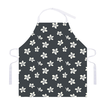 Monochrome Plumeria Pattern Print Adjustable Apron