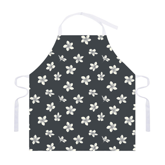 Monochrome Plumeria Pattern Print Adjustable Apron