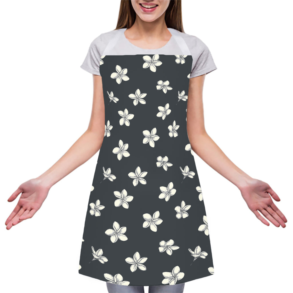 Monochrome Plumeria Pattern Print Adjustable Apron
