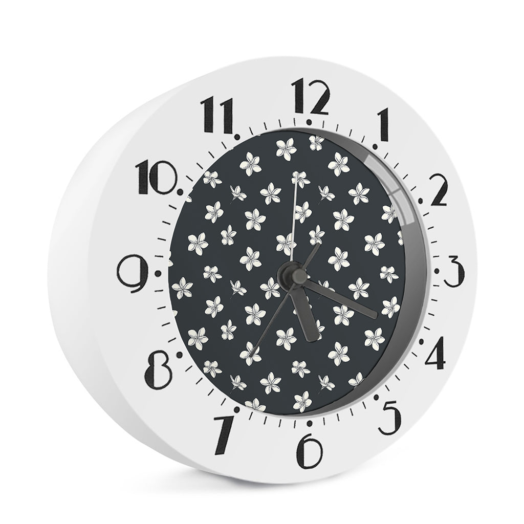 Monochrome Plumeria Pattern Print Alarm Clock