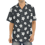 Monochrome Plumeria Pattern Print Aloha Shirt