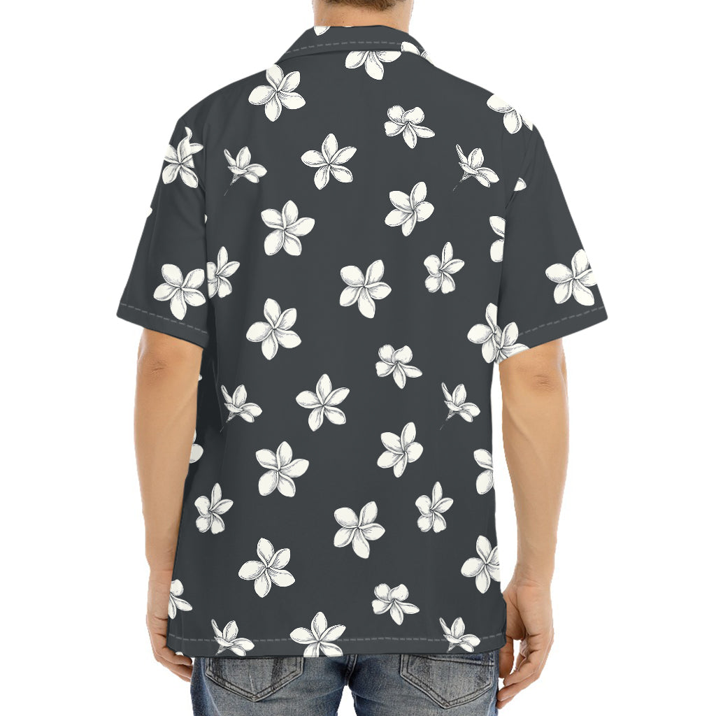 Monochrome Plumeria Pattern Print Aloha Shirt