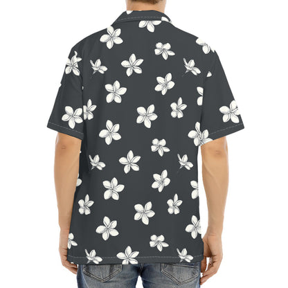 Monochrome Plumeria Pattern Print Aloha Shirt