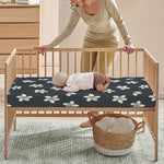 Monochrome Plumeria Pattern Print Baby Crib Sheet