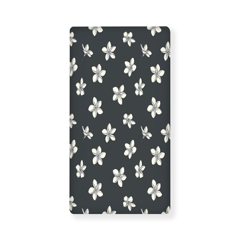 Monochrome Plumeria Pattern Print Baby Crib Sheet