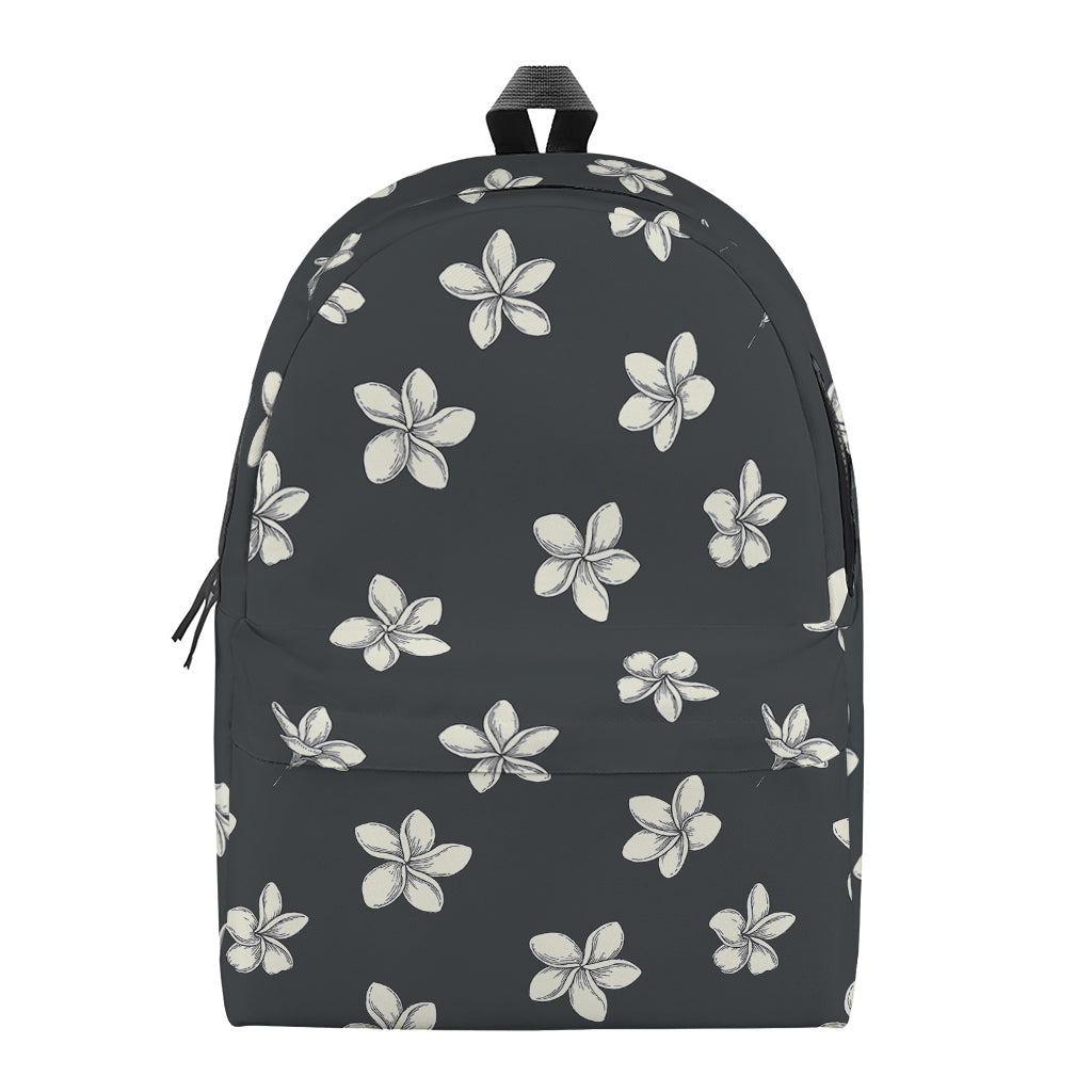 Monochrome Plumeria Pattern Print Backpack