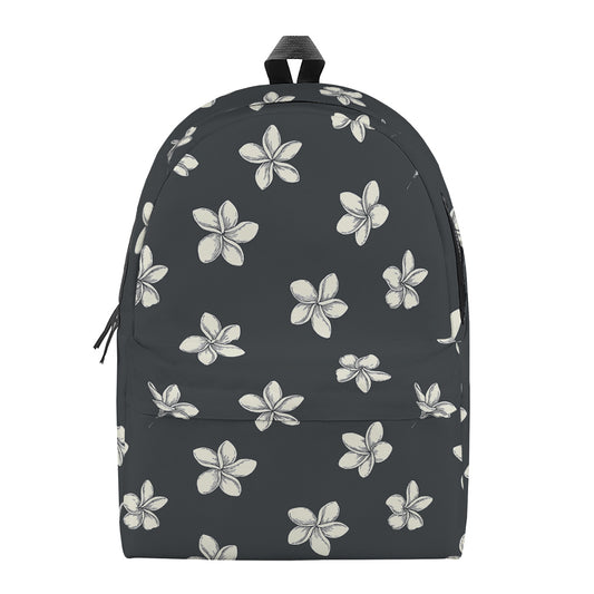 Monochrome Plumeria Pattern Print Backpack