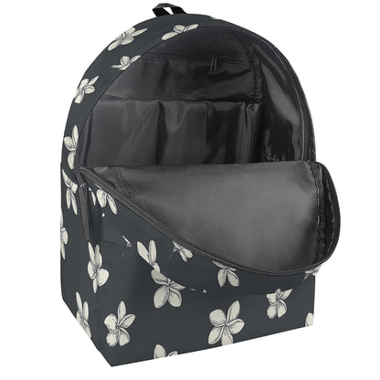 Monochrome Plumeria Pattern Print Backpack