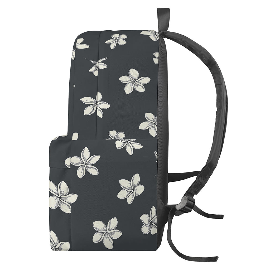 Monochrome Plumeria Pattern Print Backpack
