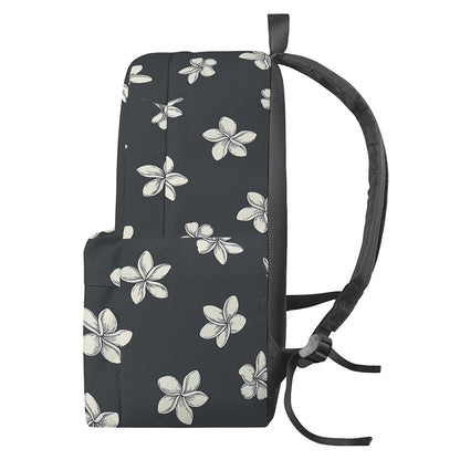 Monochrome Plumeria Pattern Print Backpack