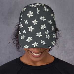 Monochrome Plumeria Pattern Print Baseball Cap