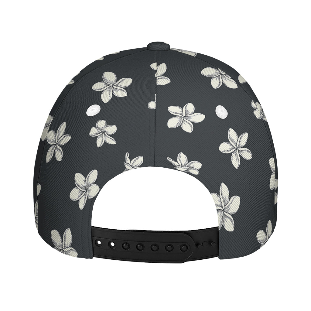 Monochrome Plumeria Pattern Print Baseball Cap