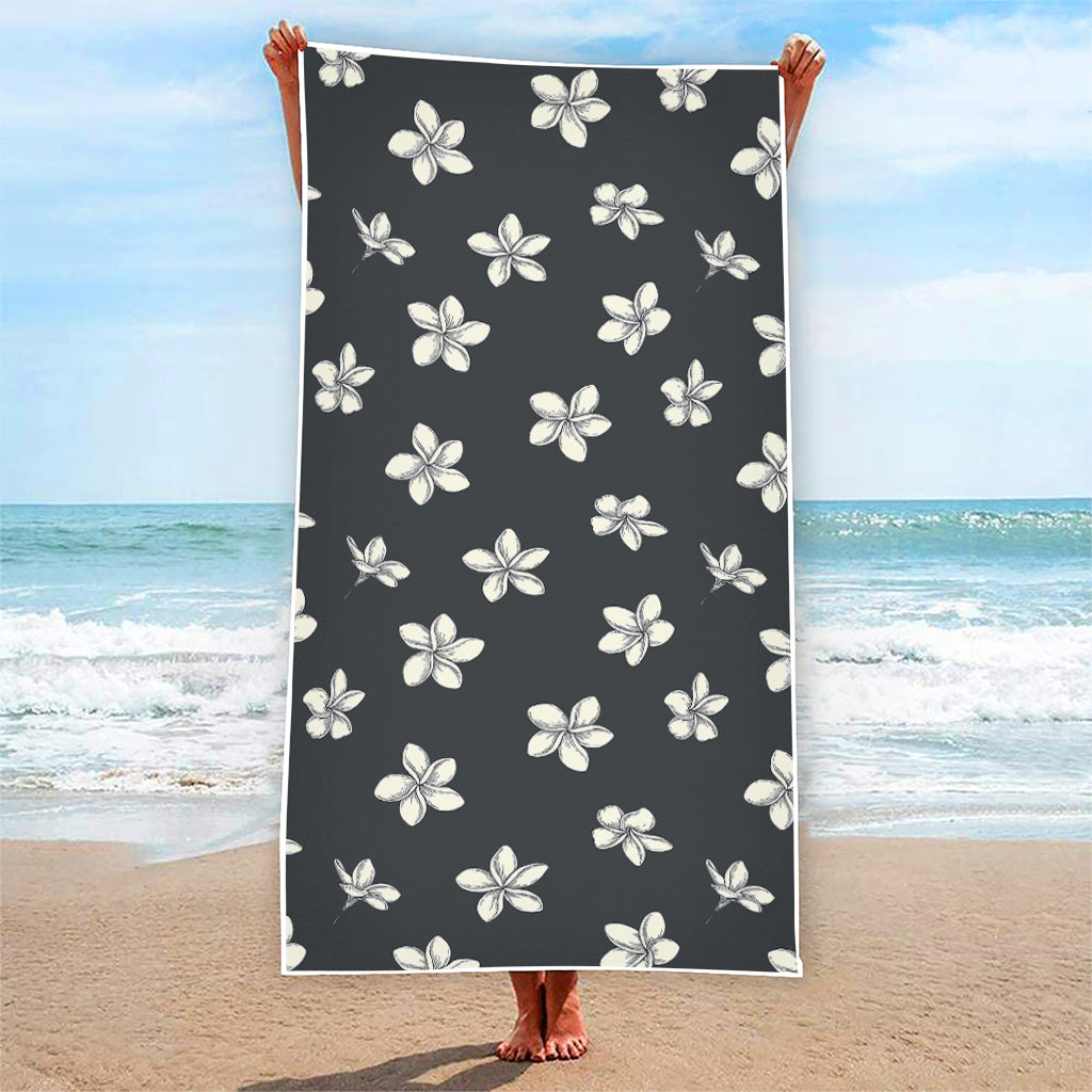 Monochrome Plumeria Pattern Print Beach Towel