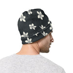 Monochrome Plumeria Pattern Print Beanie