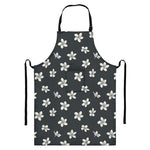 Monochrome Plumeria Pattern Print Bib Apron With Pocket
