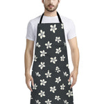 Monochrome Plumeria Pattern Print Bib Apron With Pocket