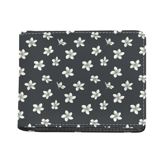 Monochrome Plumeria Pattern Print Bifold Wallet