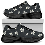 Monochrome Plumeria Pattern Print Black Chunky Shoes