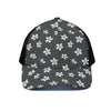 Monochrome Plumeria Pattern Print Black Mesh Trucker Cap