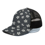Monochrome Plumeria Pattern Print Black Mesh Trucker Cap