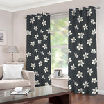 Monochrome Plumeria Pattern Print Blackout Grommet Curtains