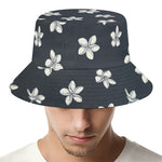 Monochrome Plumeria Pattern Print Bucket Hat