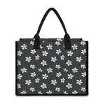 Monochrome Plumeria Pattern Print Canvas Tote Bag