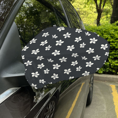 Monochrome Plumeria Pattern Print Car Side Mirror Covers