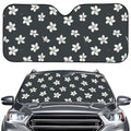 Monochrome Plumeria Pattern Print Car Windshield Sun Shade