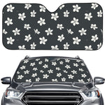 Monochrome Plumeria Pattern Print Car Windshield Sun Shade