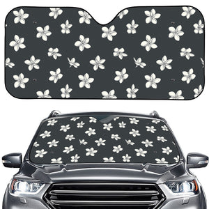 Monochrome Plumeria Pattern Print Car Windshield Sun Shade