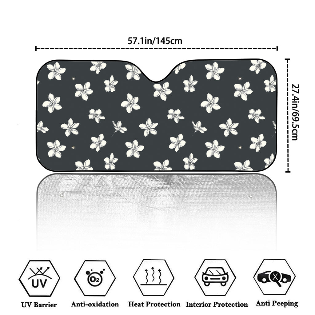 Monochrome Plumeria Pattern Print Car Windshield Sun Shade