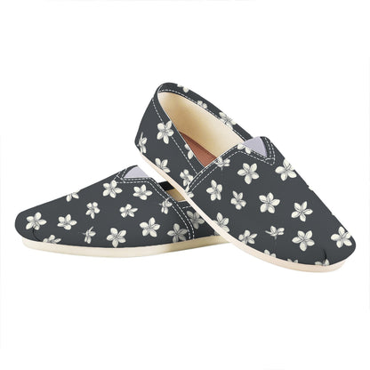 Monochrome Plumeria Pattern Print Casual Shoes