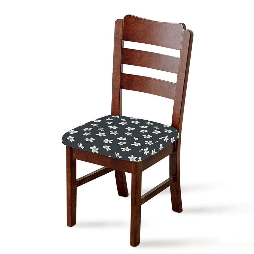 Monochrome Plumeria Pattern Print Chair Cushion Cover