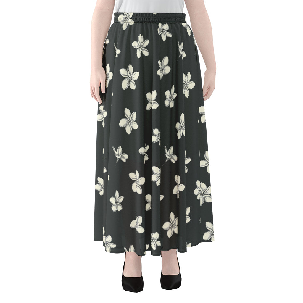 Monochrome Plumeria Pattern Print Chiffon Maxi Skirt