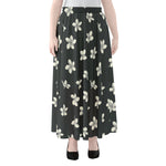 Monochrome Plumeria Pattern Print Chiffon Maxi Skirt