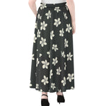 Monochrome Plumeria Pattern Print Chiffon Maxi Skirt