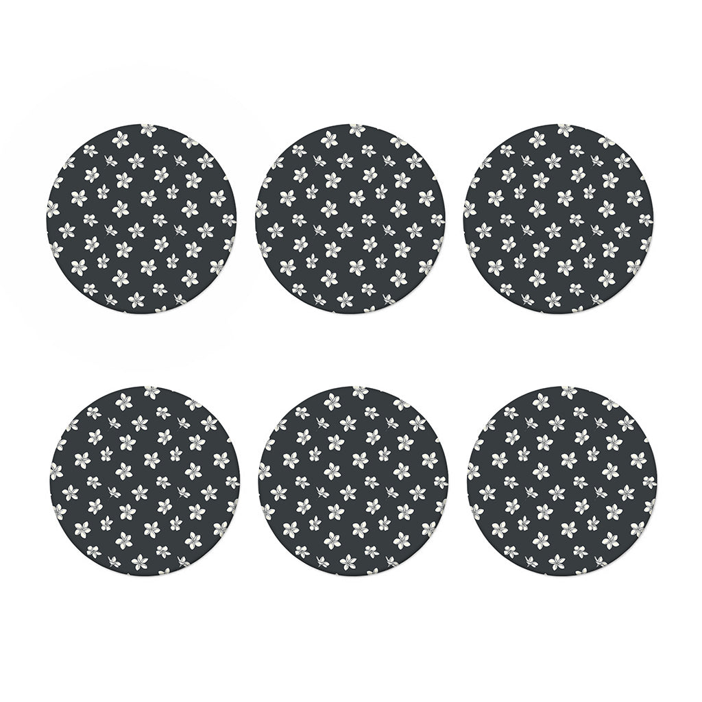 Monochrome Plumeria Pattern Print Coaster Set