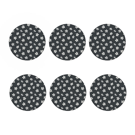 Monochrome Plumeria Pattern Print Coaster Set