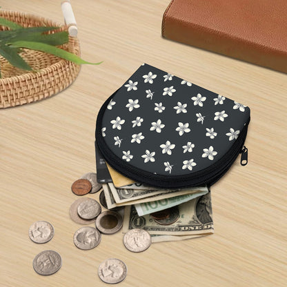 Monochrome Plumeria Pattern Print Coin Purse