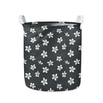 Monochrome Plumeria Pattern Print Collapsible Laundry Basket