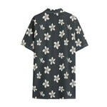 Monochrome Plumeria Pattern Print Cotton Hawaiian Shirt