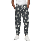 Monochrome Plumeria Pattern Print Cotton Pants