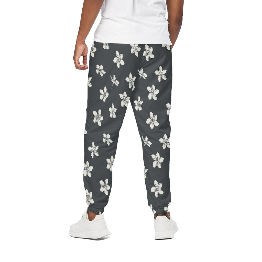Monochrome Plumeria Pattern Print Cotton Pants