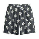 Monochrome Plumeria Pattern Print Cotton Shorts
