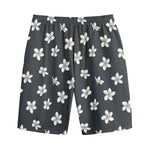 Monochrome Plumeria Pattern Print Cotton Shorts
