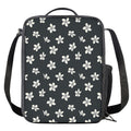 Monochrome Plumeria Pattern Print Crossbody Lunch Bag